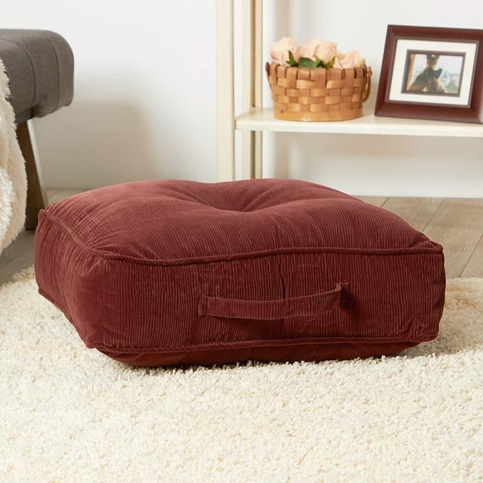 Greendale Home Fashions Omaha Corduroy 21" Square Floor Pillow with Carry Handle, Sangria
