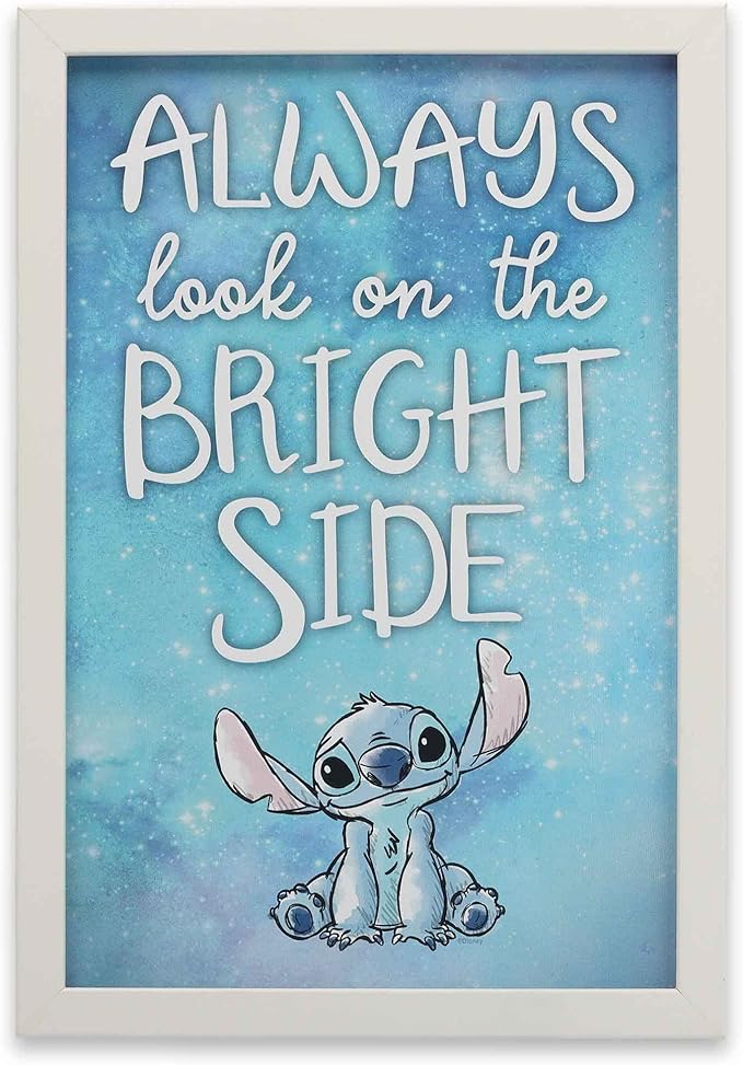 Disney Lilo and Stitch Always Look On the Bright Side Framed Wood Wall Decor - Cute Stitch Wall Art for Home Decorating