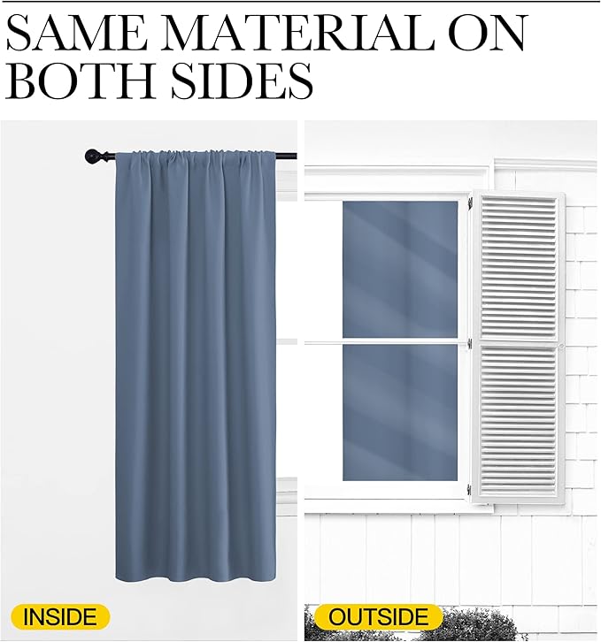 NICETOWN Blackout Curtains for Bedroom, Blackout Curtain Panels, Window Treatment Energy Saving Thermal Insulated Solid Rod Pocket Blackout Drapes/Draperies (Stone Blue, 1 Pair, 70 by 63-inch)
