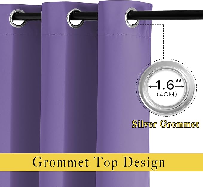 NICETOWN Blackout Lilac Purple Curtains 84 inches Long, Grommet Room Darkening Thermal Insulated Sound Dampening Window Treatments for Bedroom/Home Office, 2 Panels, W46 x L84