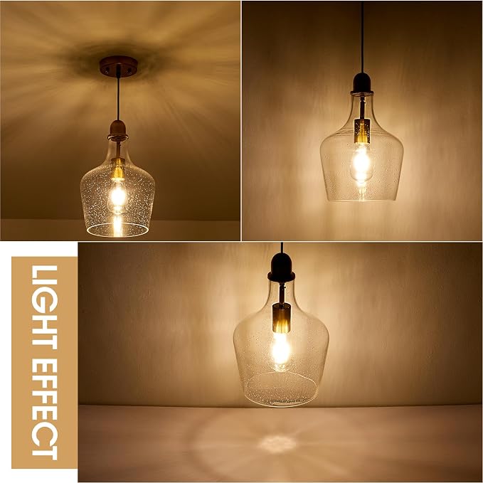 9” Seeded Glass Pendant Light Modern Brass 1 Light Single Dome Bubble Pendant Lighting Fixtures for Kitchen Island Dining Room Hallway, UL Listed