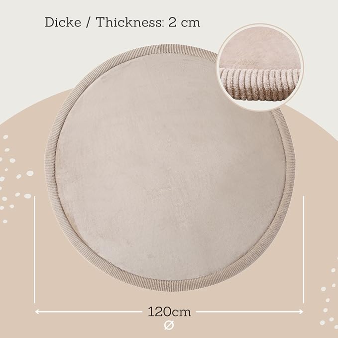 Hakuna Matte CloudSoft Baby Play Mat for Floor Ø 47" Beige – Coral Velvet Memory Foam Rug for Crawling & Cozy Play – Non-Slip, Water-Resistant, Easy-CareTummy Time Mat, Playmat for Playpen
