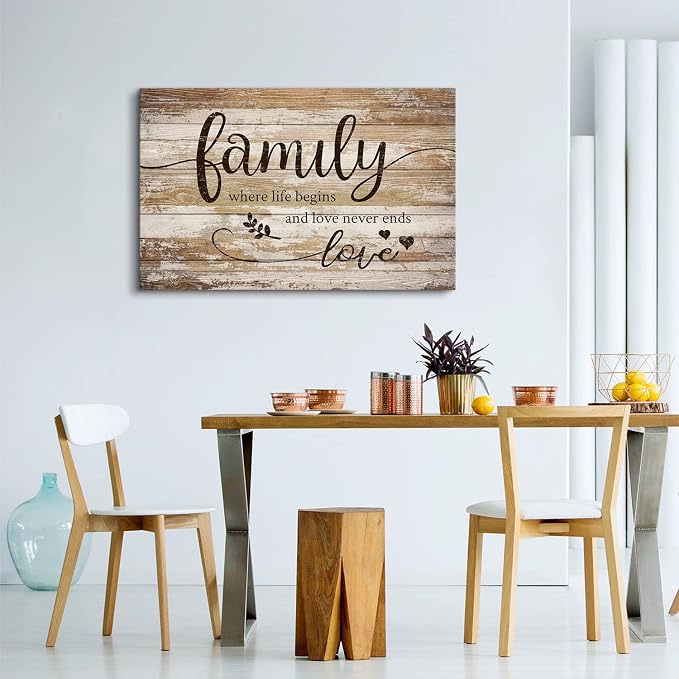 Extra Large Family Wall Art Kitchen Wall Decor Inspirational Quotes Rustic Brown Poster for Dining Room Vintage Farmhouse Painting Motivational Pictures Canvas Print Living Room Home Decoration 32x48”