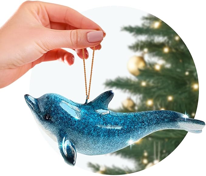 Hand-Painted Beach Christmas Ornament – Coastal Tree Decoration for Ocean Lovers – Unique Nautical Ornament for Christmas Tree or Stocking Stuffer Gift (Solo Dolphin)