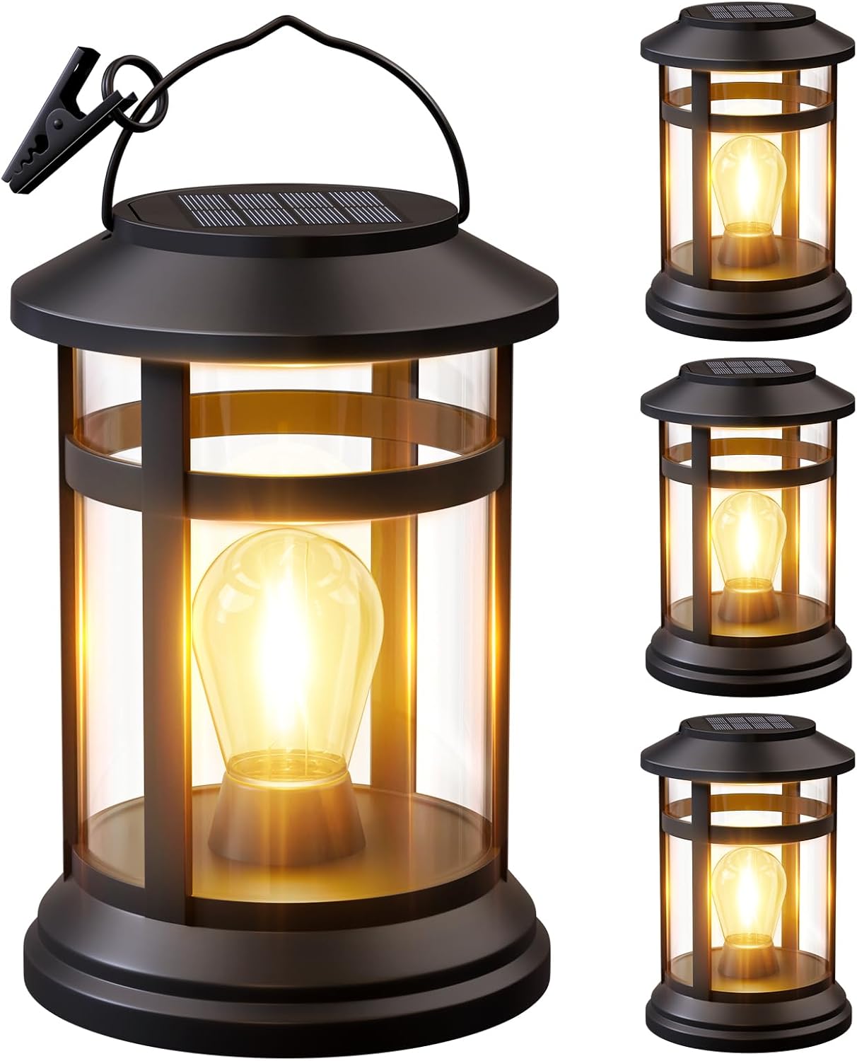 Solar Lanterns Outdoor Waterproof: 4 Pack Hanging Solar Lights for Outside Patio Porch Garden Tabletop Decor - Bright LED Warm White Solar Powered Lighting - 2025 Gardening Lovers Mom Gifts