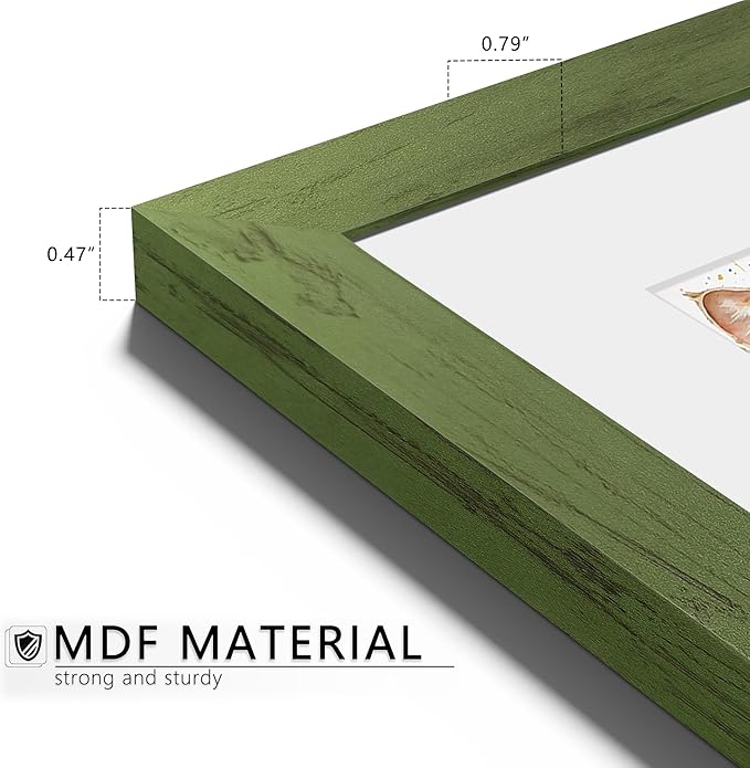 Picrit 8.5x11 Picture Frame Set of 12, Display 6x8 with Mat or 8.5 x 11 without Mat, Photo Frames for Wall Mounting or Table Top Display, Green Wood Grain