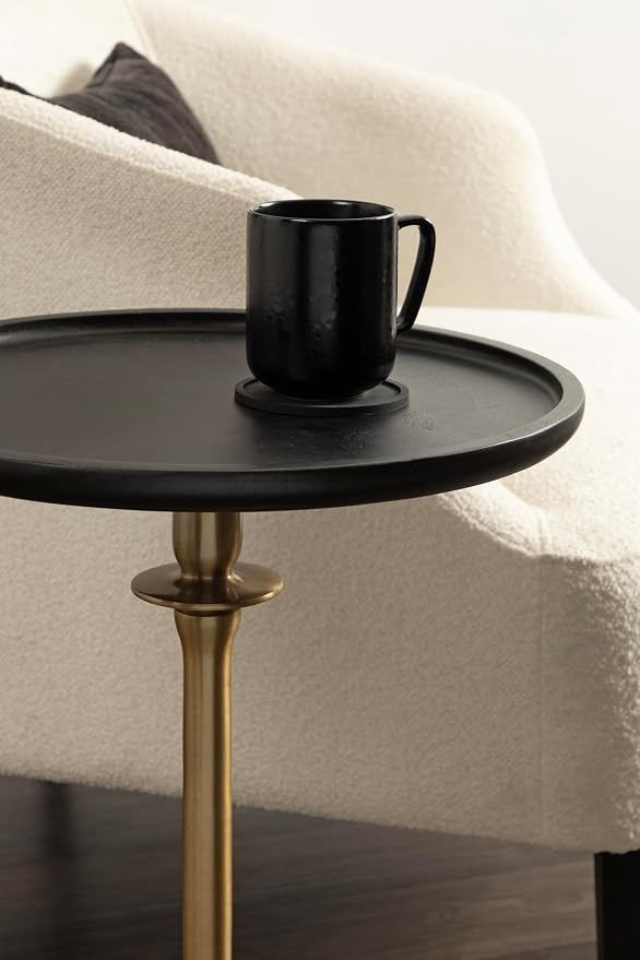 Kate and Laurel Arora Modern Wood and Metal Round Side Table, 17 x 17 x 24, Black and Gold, Transitional Sculptural Living Room End Table for Indoor Plant Stand or Bedroom Nightstand