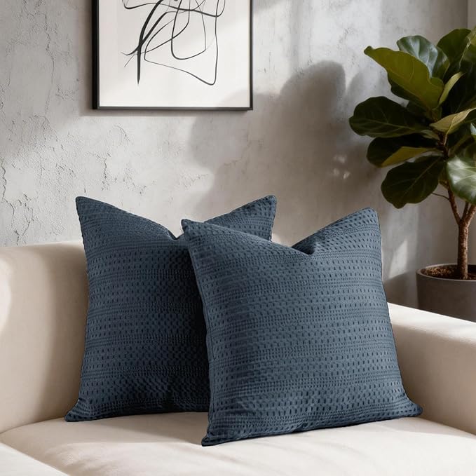 24x24 Pillow Covers Set of 2 Euro Sham Pillow Covers Cotton Euro Pillow Shams, Boho Throw Pillow Covers Large Decorative Square Pillowcase for Couch Bed, Blue Grey