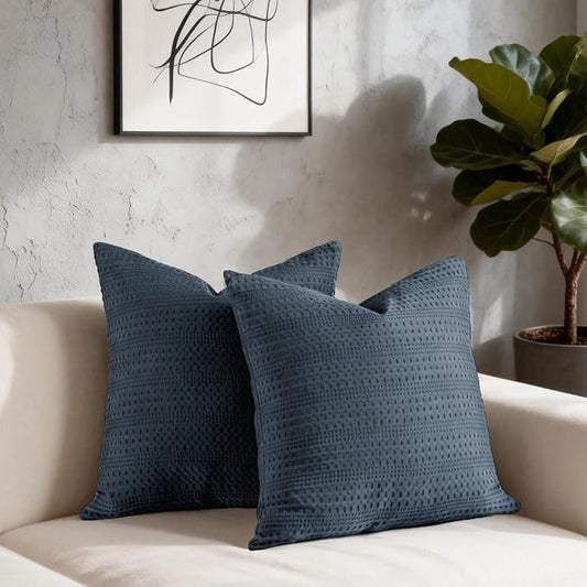 24x24 Pillow Covers Set of 2 Euro Sham Pillow Covers Cotton Euro Pillow Shams, Boho Throw Pillow Covers Large Decorative Square Pillowcase for Couch Bed, Blue Grey