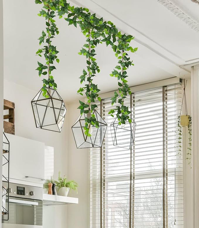 RECUTMS Artificial Vines Ivy Garland 3Pcs 6.3Ft Fake Green Leaves Ivy Garland Faux Hanging Plants Greenery for Spring Home Outdoor Indoor Home Wall Garden Table Wedding Room Easter Decor