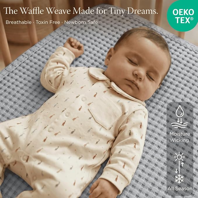 Threadmill Cooling Waffle Baby Blanket | Made from Rayon Derived from Bamboo | Swaddle Blankets for Newborns | 41 x 37 Inches|Ultra-Soft Baby Wrap for Boys & Girls|Registry Essential| Scottish Grey