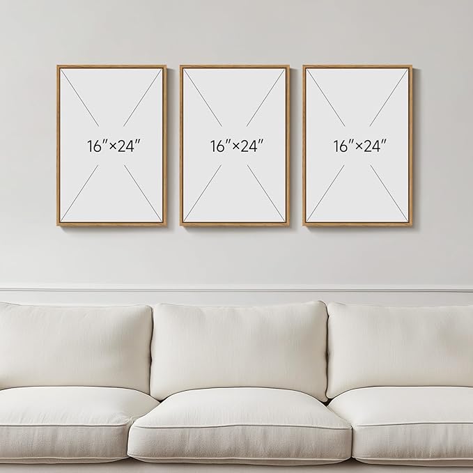 Framed Neutral Floral Botanical Wall Art Set of 3, Modern Farmhouse Flower Canvas Prints Paintings, Rustic Minimalist Wildflower Plant Pictures for Living Room Bedroom Hallway Wall Decor, 16x24 Inch