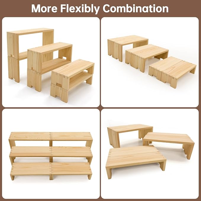 Yikaroeli 12Pcs Wood Display Risers Wooden Stands 3 Tier 4 Set Display Stand for Vendor Events Cupcake Stands Cake Dtand Perfume Shelf Dessert Food Display for Party (Nature)