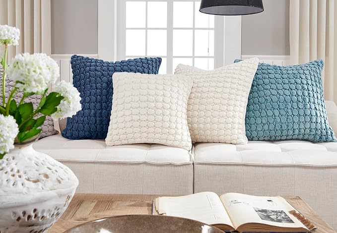 Pillow Cover 26x26 1 Piece Velvet Large Euro Sham Decorative Farmhouse Cushion Covers Soft Bubble Texture for Couch Sofa Bedroom Living Room,Blue