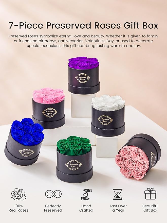 Beaulasting Long Lasting Preserved Roses in a Box Last a Year Forever Flowers for Her Mom Wife Anniversary Birthday (Round Black Box, Blackish Green)