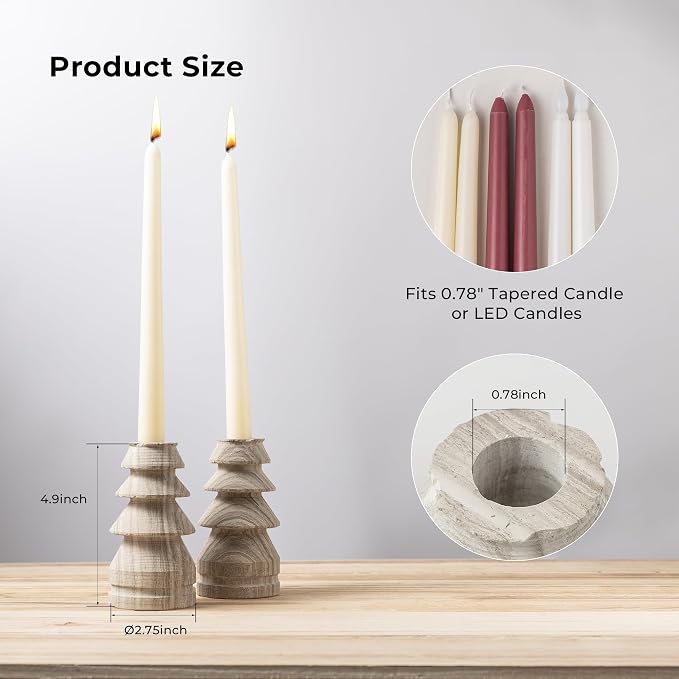 Marble Candle Holders Set of 2, Natural Stone Candlestick Holder for Christmas Decor, Wedding Centerpiece, Dining Table Fits 3/4" Taper Candles, Non-Slip Base, Grey (WH071)