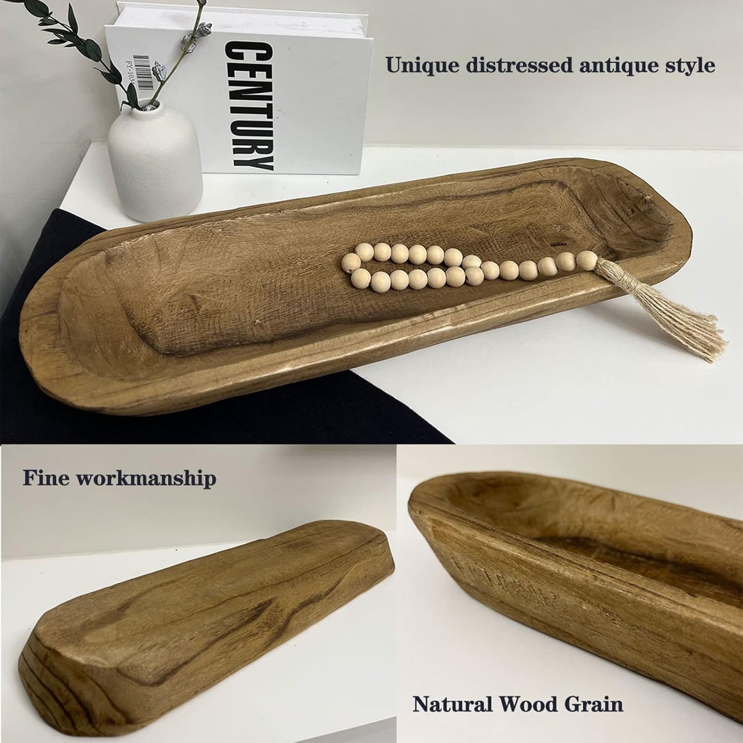 Wooden Dough Bowl Decor, Vintage Wooden Bowl Hand Carved Home Decor for Dining Table Center, Living Room, Kitchen Decor. (20inch brown)