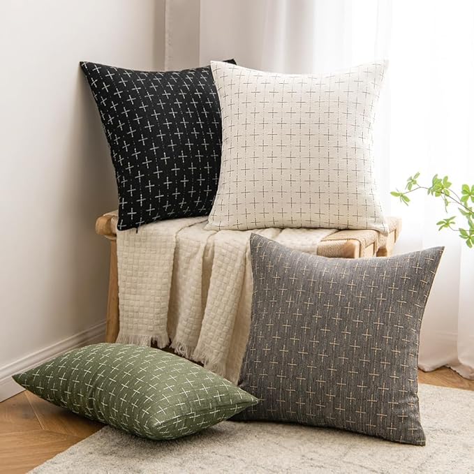 MIULEE Pack of 2 Decorative Burlap Linen Euro Sham Throw Pillow Covers Modern Farmhouse Vintage Pillowcase Rustic Woven Textured Cushion Cover for Sofa Couch Bed 26x26 Inch Black