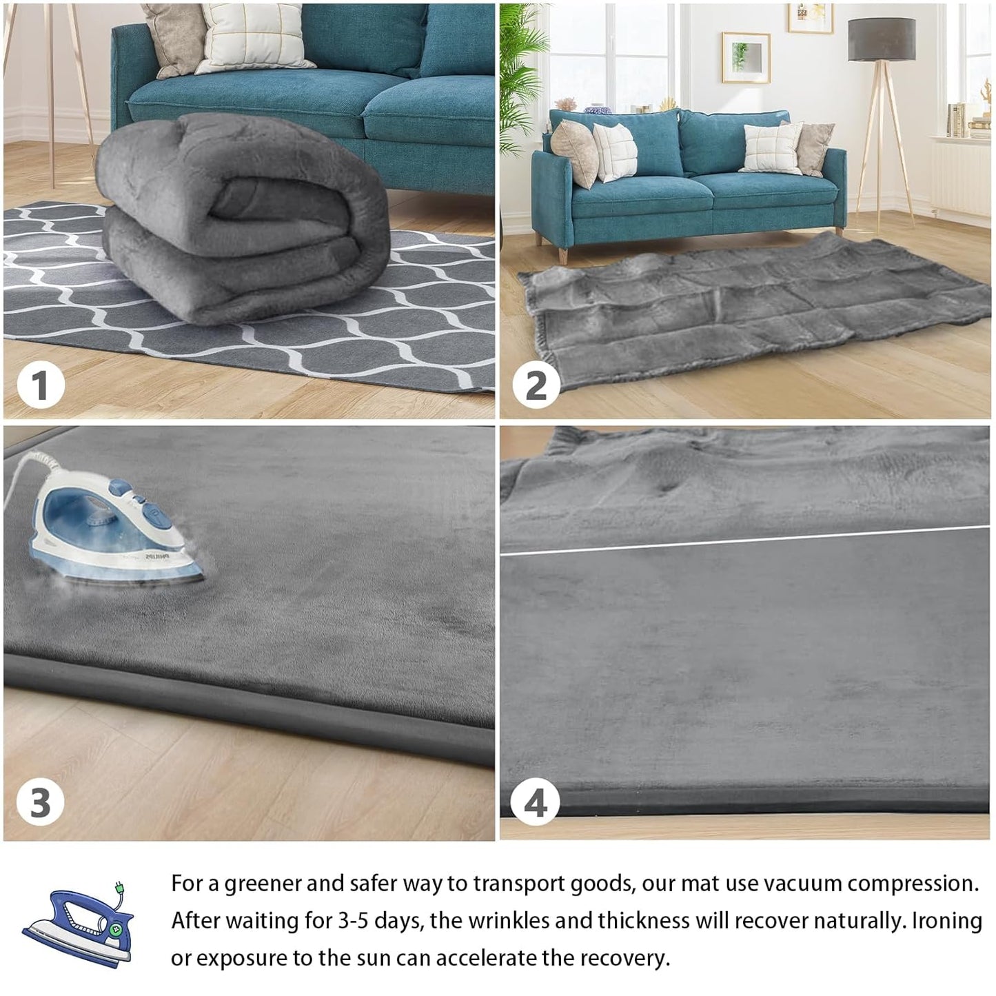 Baby Play Mat 1.2" Thick Memory Foam Nursery Rug Area Rug, 13’1” X 6’7” Yoga Mat Playmat Crawling Mat for Baby,Toddlers, Infants, Kids,Floor Mat Tatami Mat for Living Room with Non-Slip(Grey)