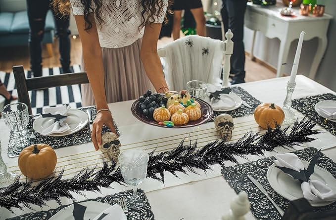 RECUTMS 2pcs Black Garland Artificial Hanging Plants 6 FT Boston Black Faux Ferns Garland Halloween Thanksgiving Party Outdoor Indoor Decor for Home