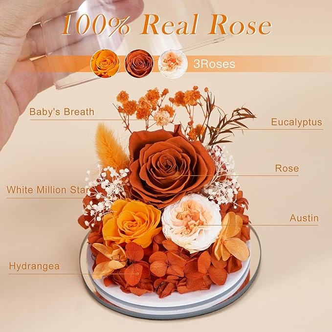 FIACO Gifts for Women Mom Preserved Rose Forever Flower in Glass Angel Figurine Fresh Flowers for Delivery Birthday Gifts for Grandma Wife Sister Christmas Anniversary Eternal Roses