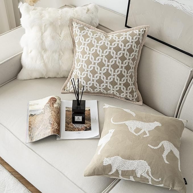 Croker Horse 22x22'' Inches Throw Pillow Cushion Cover - Leopard Pattern Chenille Jacquard Luxury Style Couch Sofa Pillow for Living Room Bedroom