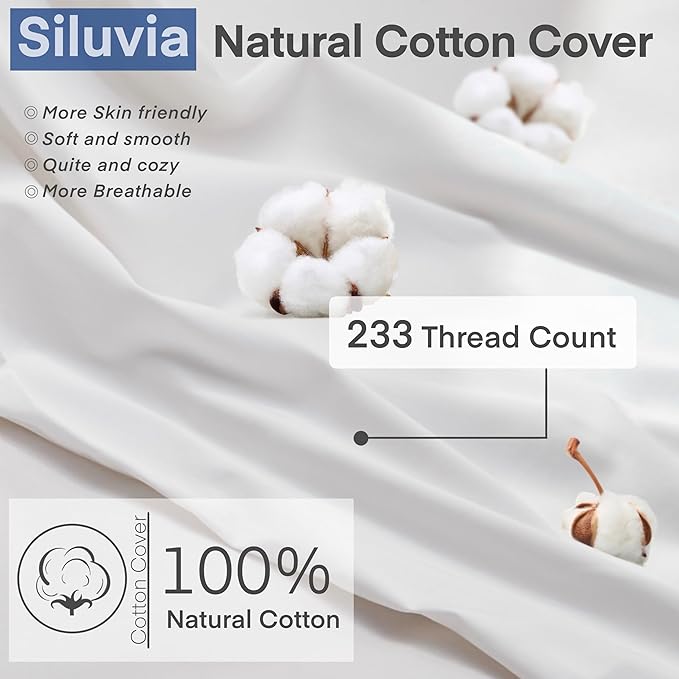 Siluvia 20"x20" Pillow Inserts Set of 2 Decorative Square Square Throw 20 Pillows with 100% Cotton Cover for Sofa, Couch, and Bed - White