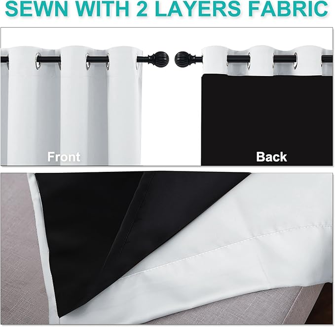 NICETOWN Blackout Curtains 80 inches Long, 2 Pieces, 42" Wide Each Panel, Greyish White, Full Light Blocking Drapes with Black Liner for Nursery, Thermal Insulated Draperies for Hall, Villa