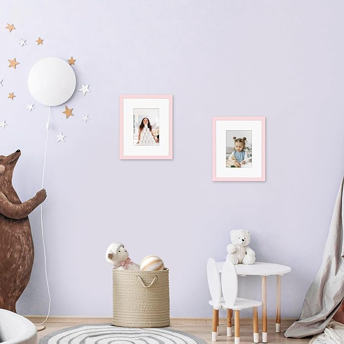 Picrit 8x10 Picture Frame Set of 12, Display 5x7 with Mat or 8x10 without Mat, Photo Frames for Wall Mounting or Table Top Display, Pink
