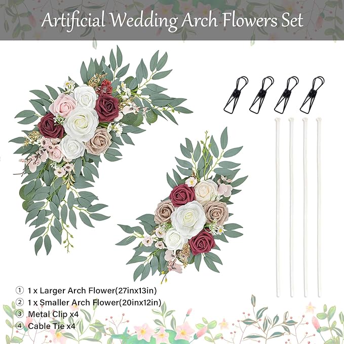 Wedding Arch Flowers, Artificial Arch Flowers for Wedding Welcome Signs Floral, Reception Backdrop Decoration, Bridal Shower, Baby Shower, Photo Backdrop Decorations (Red)