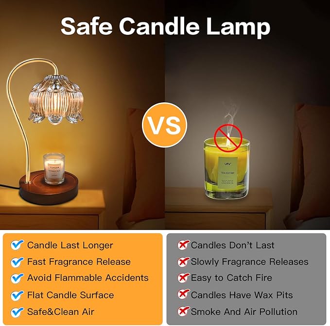 SupBri Dimmable Flower Candle Warmer Lamp, Gold Candle Warmer with Timer & 4Bulbs, Womens Gifts for Christmas Birthday, Unique Home Decor for Bedroom Living Room Decor Aesthetic