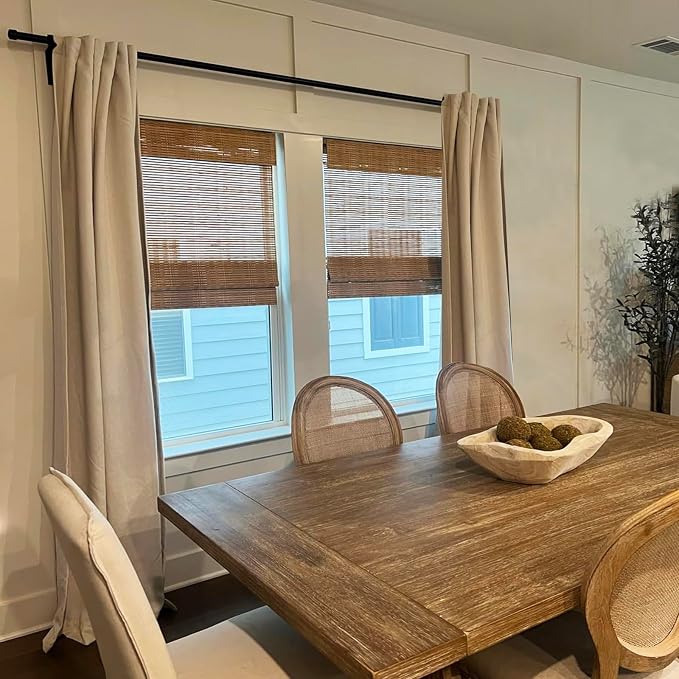 LETAU Cordless Wood Window Shades Blinds, Bamboo Sheer Light Filtering Woven Roman Shades, Walnut Beige, 30" W x 64" L