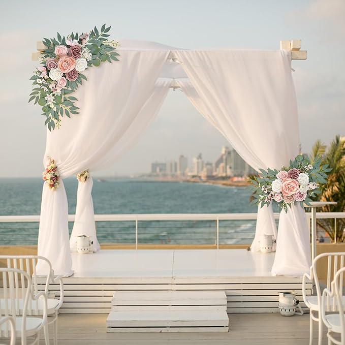 Pink Wedding Arch Flowers Set of 2, Artificial Wedding Arch Floral Swag Arrangement for Reception Photo Backdrop Decoration, Bridal Shower, Baby Shower