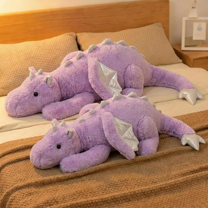 ARELUX Giant 50in 3Lb Big Purple Dragon Large Stuffed Animals Cute Plush Toy Fuzzy Jumbo Dinosaur Pillow Plushies with Wings Cuddly Soft Green Pterosaur Plushie for Friends