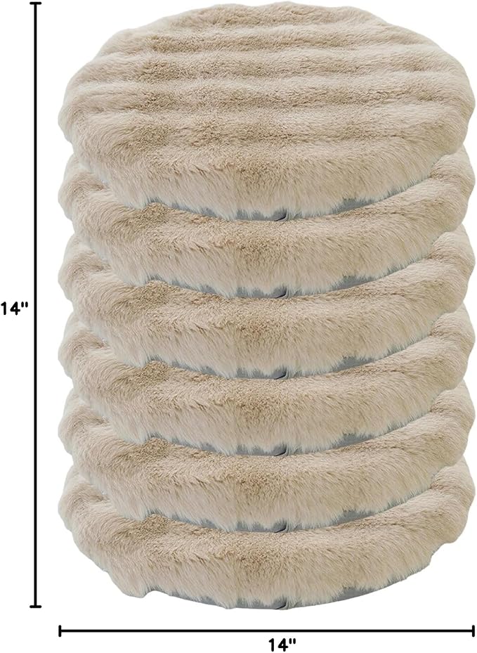 Lifup 6 Pack Round Chair Pads Memory Foam Seat Cushion Soft Cozy Plush Non Slip Thick Pad with Ties and Removable Cover for Dining Room, Office Khaki 14 x 14 Inch