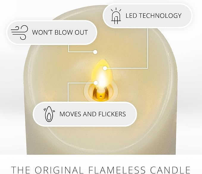 Luminara Scalloped Edge Flameless LED Candle, Warm White, 3" x 8.5", Battery Operated, Moving Flame, Real Wax Pillar with Timer, Vanilla Honey Scented