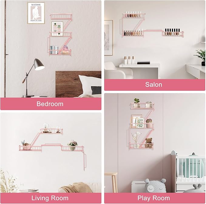 SweetSage Fire Escape Shelf - Pink Wall Decor Floating Shelves, Cute Metal Ladder Shelving for Bedroom, Home Decor Display (3-Tier)