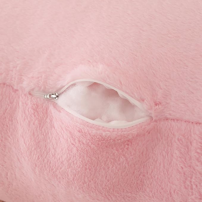 Soft Reading Pillow for Bed with Arms,Middle,Pink,Faux Fur | 17" Backrest with Arms for Gaming & Lounging,Oeko-TEX Certified Plush Back Pillow for Girls Room
