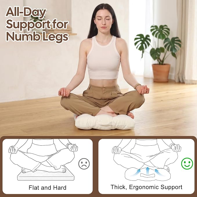 Meditation Cushion, Large Meditation Mat and Pillow for Sitting on Floor, 2-in-1 Portable Yoga Pillow, Tufted Corduroy Zabuton Cushion for Kneeling and Sitting and Knee Support, Beige