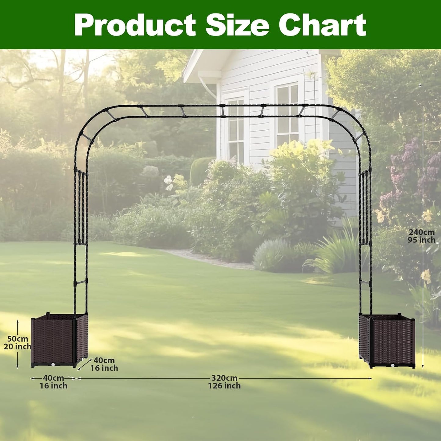 Arch Trellis - 126(L) * 95(H) inch, Raised Garden Bed with Trellis, Suitable for Garden, Balcony, Terrace Decoration, Black