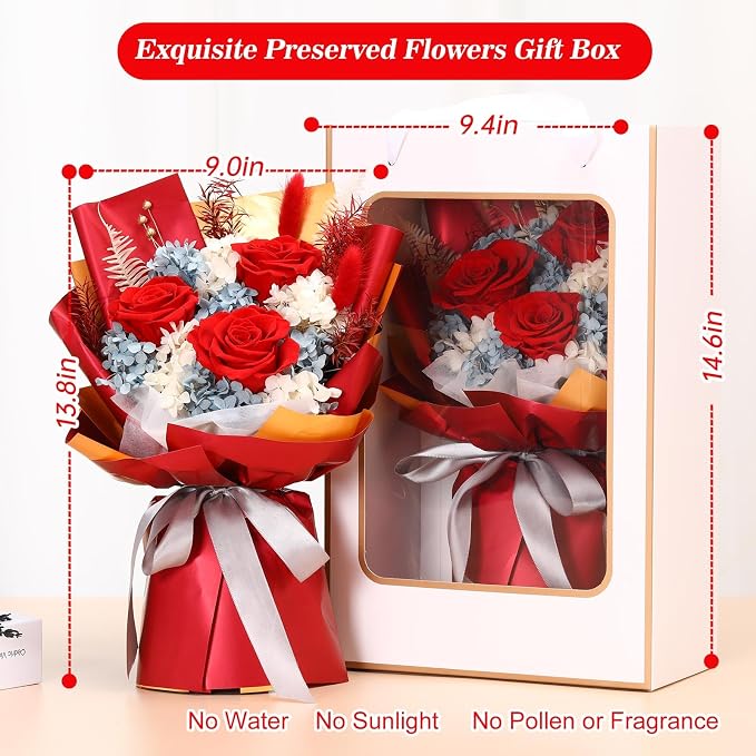 Jtoder Forever Flowers for Delivery, Preserved Flower Bouquets, Long Lasting Red Roses, Gifts Bouquet for Mother Wife Girlfriend on Festivals Birthday Anniversary