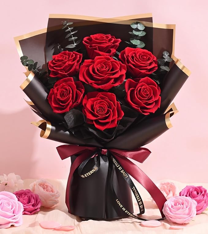 Mothers Day Flowers for Mom, Mothers Day Gifts, Flowers for Delivery Prime 7 Roses Preserved Flowers Red Roses Bouquet Birthday Gifts for Women Gf Gifts Wedding Anniversary