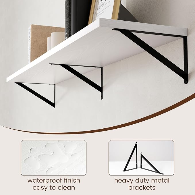 Axeman Floating Shelves for Wall White - 55 Inch Wide x 12 Inch Deep Wall Shelves Set of 2 - White Deep Wood Floating Shelves for Living Room Bedroom Laundry Room