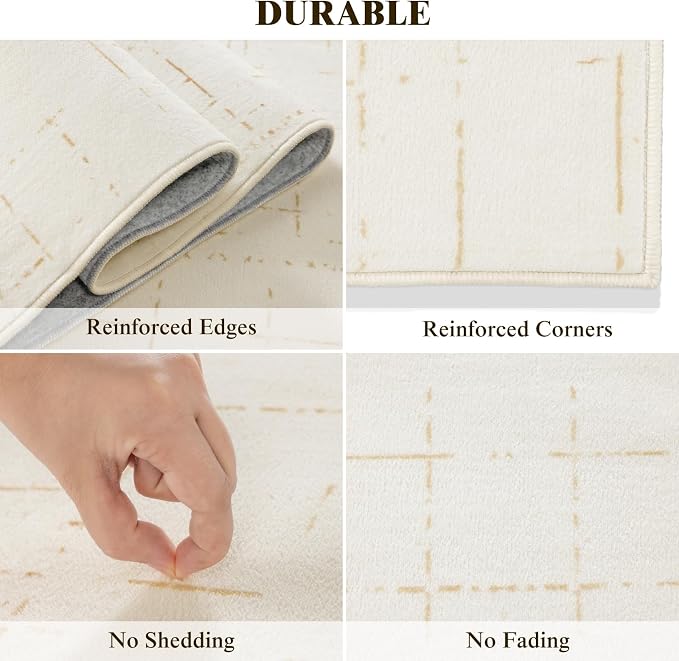 LIANLAM Washable Rug Area Rugs for Living Room - Stain Resistant Non-Slip Backing Boho Rug for Bedroom,Durable & Ultra-Thin Vintage Large Area Rug(5' x 7',White)