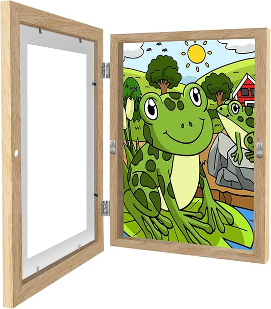 1 Pack Kids Art Frames 8.5x11 Inch Kids Artwork Flip Frame Changeable for Picture Display, Children School Drawing Projects Storage, Horizontally Vertically Wall Hanging, Front Opening, Wood