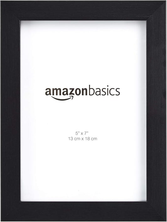 Amazon Basics Rectangular Picture Frame Set, 5" x 7", Wall Hanging or Tabletop Display, Real Glass, Horizontal or Vertical, Black, 2-Pack