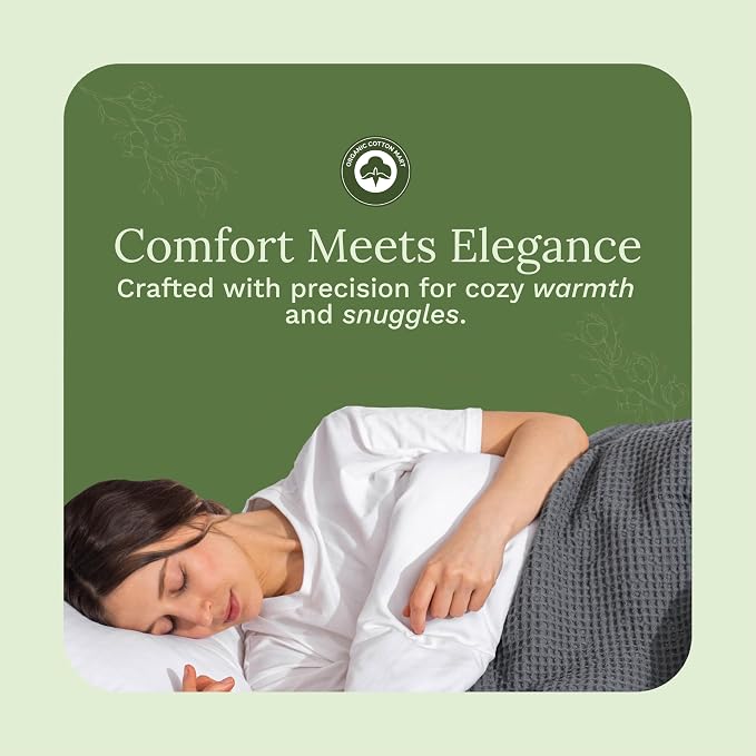 King Size Waffle Blanket - 100% Organic Cotton, GOTS Certified, Premium, Lightweight, Breathable & All Natural Organic Cotton King Size Blanket - 108”x92” (Gray - King)