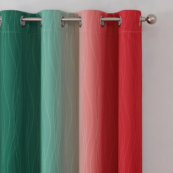 Estelar Textiler Red and Green Ombre Blackout Curtains for Sliding Door, Thermal Insulated Gradient Drapes 96 Inches Long, Full Light Blocking Curtains for Living Room/Bedroom, 52Wx96L, 2 Panels