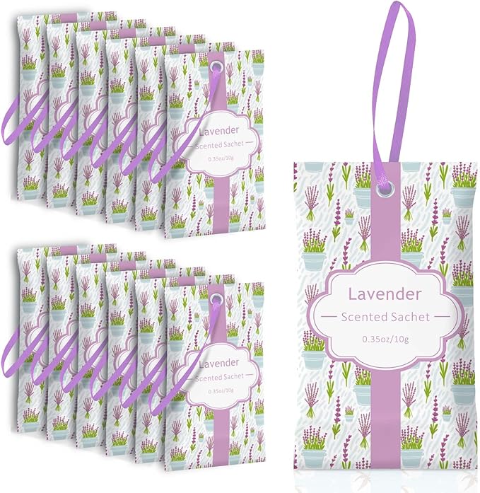 SCENTORINI Sachets for Drawers and Closets, Long-Lasting Lavender Sachets Bags, Pack of 14, Home Fragrance Sachet for Wardrobe, Luggage, Suitcases, Handbags, Small Space