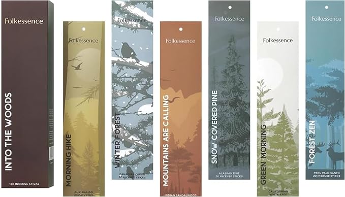 Folkulture Incense Sticks (120 Sticks) | Set of 6 Premium Incense For Relaxation, Aromatherapy| No Charcoal, Organic, Non Toxic, 45 Mins, Long Burning Sandalwood, Eucalyptus, Palo Santo Insence-Sticks